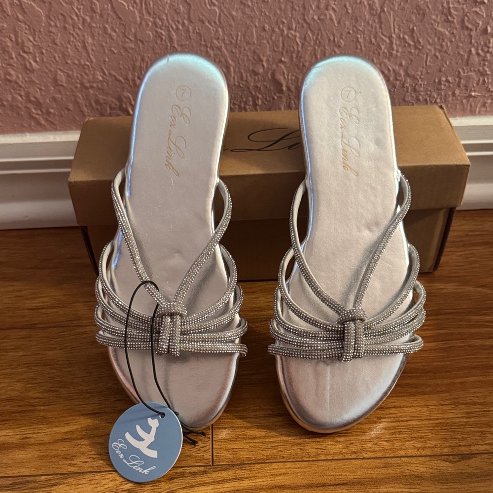 Silver Beaded Slide Sandals for Women